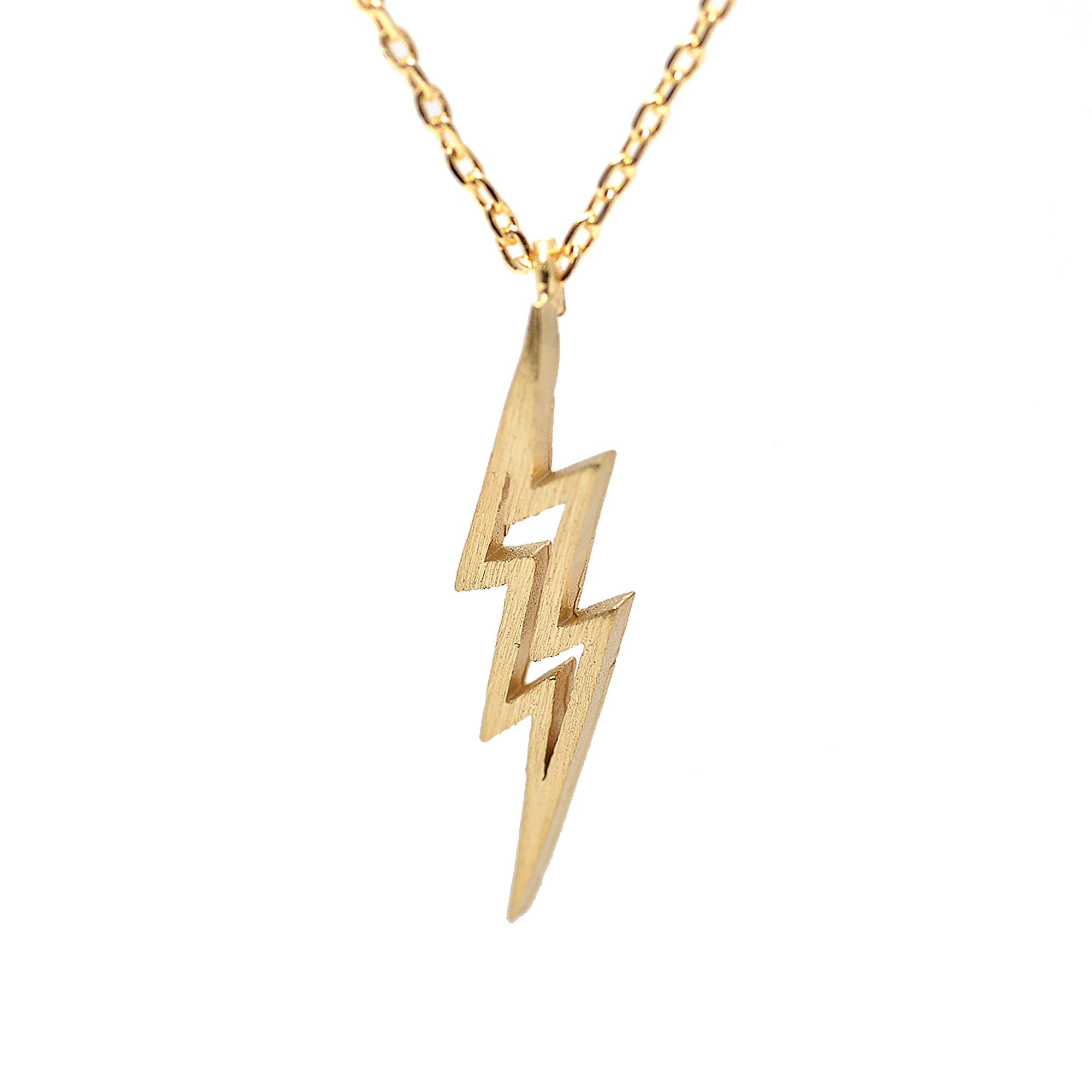 Spinningdaisy Handcrafted Brushed Metal Lightning Bolt Necklace Gold