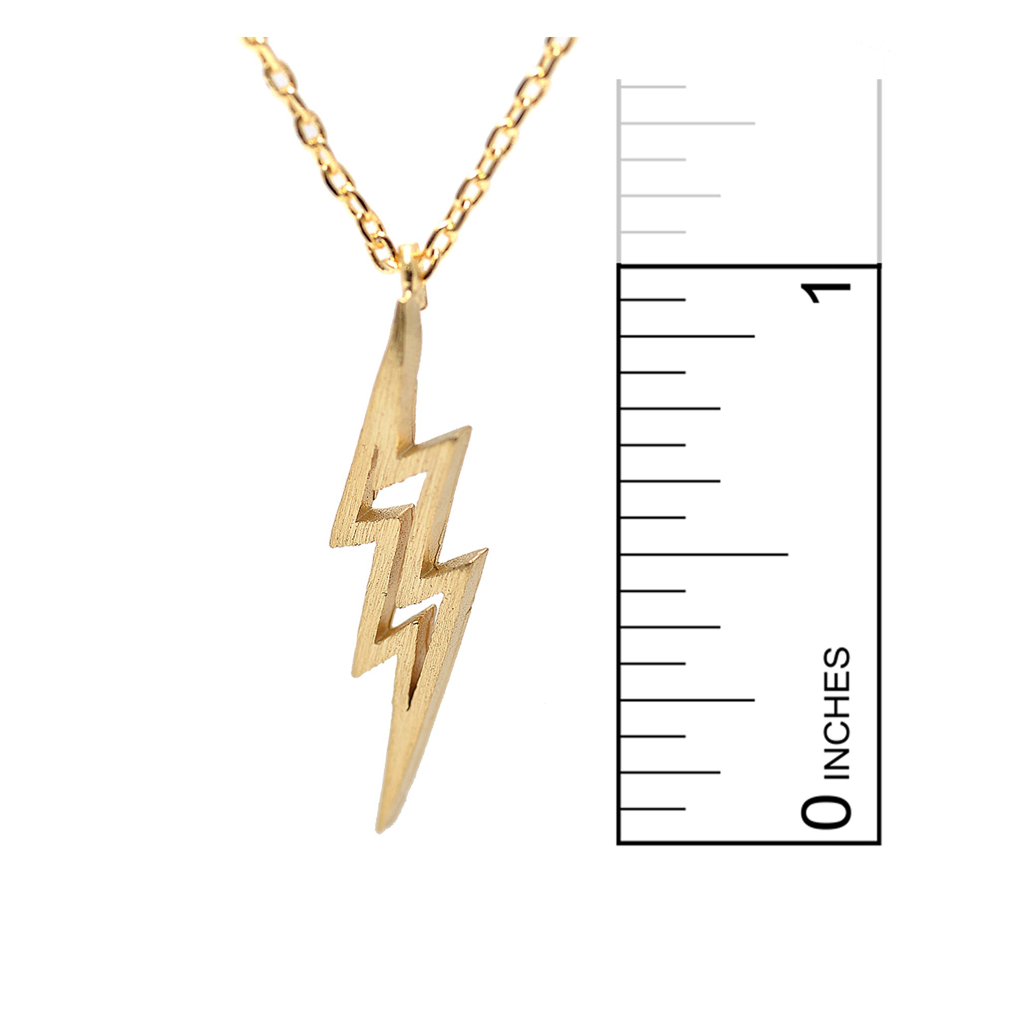 Spinningdaisy Handcrafted Brushed Metal Lightning Bolt Necklace Gold