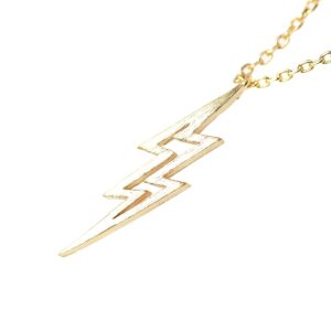 Spinningdaisy Handcrafted Brushed Metal Lightning Bolt Necklace Gold