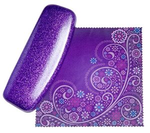 spunkysoul mystic purple medium premium fashion women's hard eyeglasses case | smooth glitter | bonus cleaning cloth