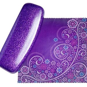 SPUNKYsoul Mystic Purple Medium Premium Fashion Women's Hard Eyeglasses Case | Smooth Glitter | Bonus Cleaning Cloth