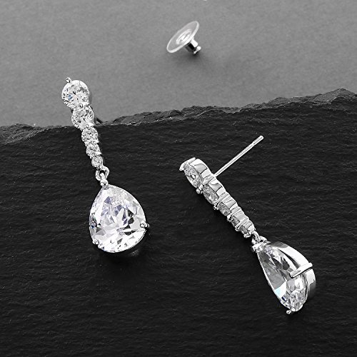 Mariell Cubic Zirconia Wedding Drop Earrings, Teardrop CZ Crystal, for Brides, Bridesmaids, Prom Gift