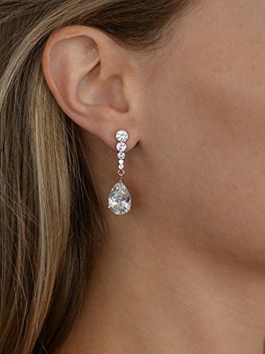 Mariell Cubic Zirconia Wedding Drop Earrings, Teardrop CZ Crystal, for Brides, Bridesmaids, Prom Gift