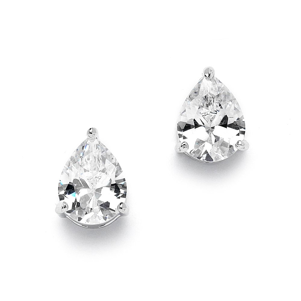 Mariell Cubic Zirconia Stud Earrings, Pear Shape CZ Crystal, 2 Carat Imitation Diamond Stud Earring Gift