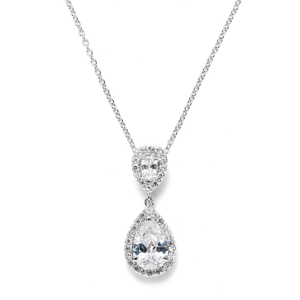 Mariell Cubic Zirconia Crystal Teardrop Bridal Wedding Pendant Necklace, Jewelry for Brides, Bridesmaids