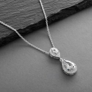 Mariell Cubic Zirconia Crystal Teardrop Bridal Wedding Pendant Necklace, Jewelry for Brides, Bridesmaids