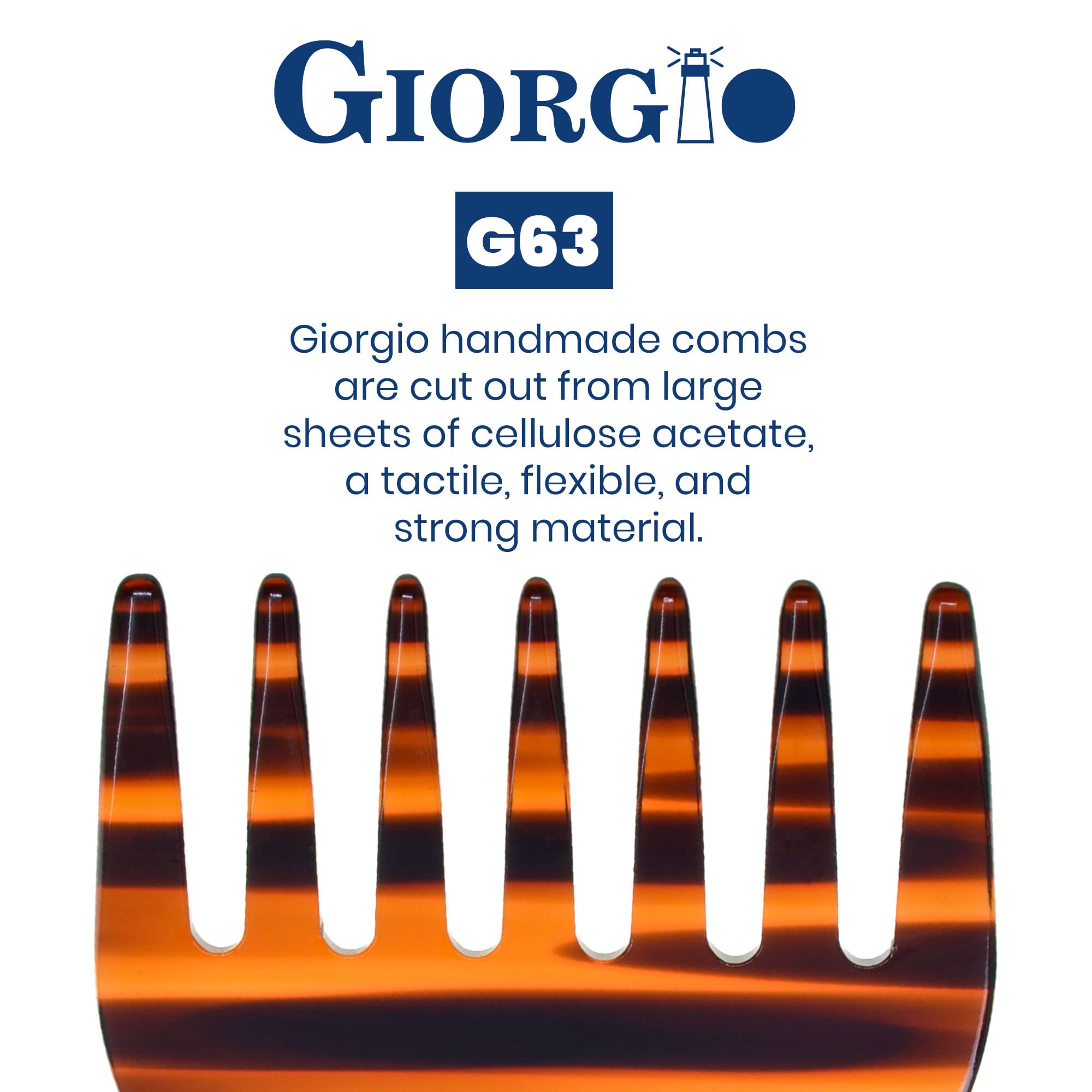 Giorgio G63 Wide Tooth Comb Detangling Comb, Pocket Comb and Travel Comb Wide Tooth Combs for Women for Thick Hair, Hair Detangler Comb For Wet and Dry Everyday Care. Handmade, Saw-Cut, and Polished