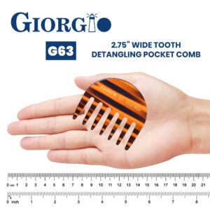 Giorgio G63 Wide Tooth Comb Detangling Comb, Pocket Comb and Travel Comb Wide Tooth Combs for Women for Thick Hair, Hair Detangler Comb For Wet and Dry Everyday Care. Handmade, Saw-Cut, and Polished