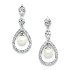 Mariell Pearl Bridal Wedding Earrings for Bride, Pearl Jewelry for Bridesmaid, Prom, Mother of the Bride