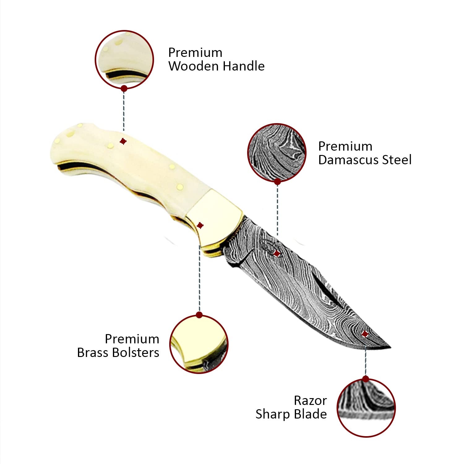 Best.Buy.Damascus1 Damascus knife - Pocket Folding Knife - Blue Wood Handel - damascus Knife - Damascus Pocket knife - Knife for Men - Knives - Good For Camping Hunting knife men - Mens Gift (Camel)