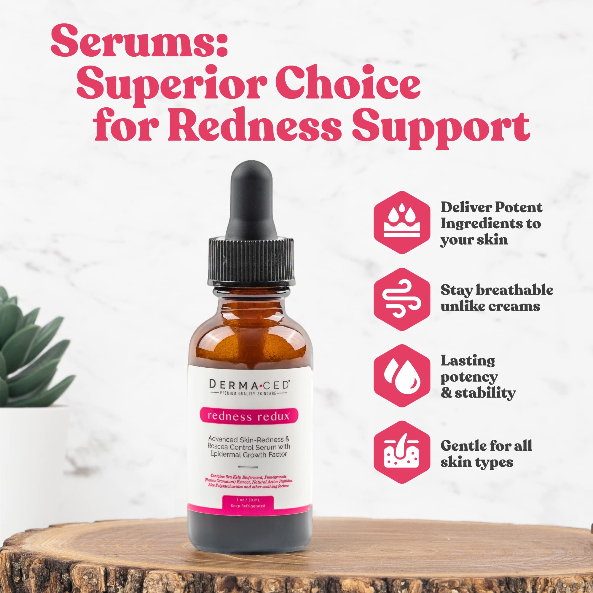 Redness Redux - Advanced Facial & Skin Redness Support Serum - EGF, Aloe Vera, Sea Kelp & More - Calming Redness Serum