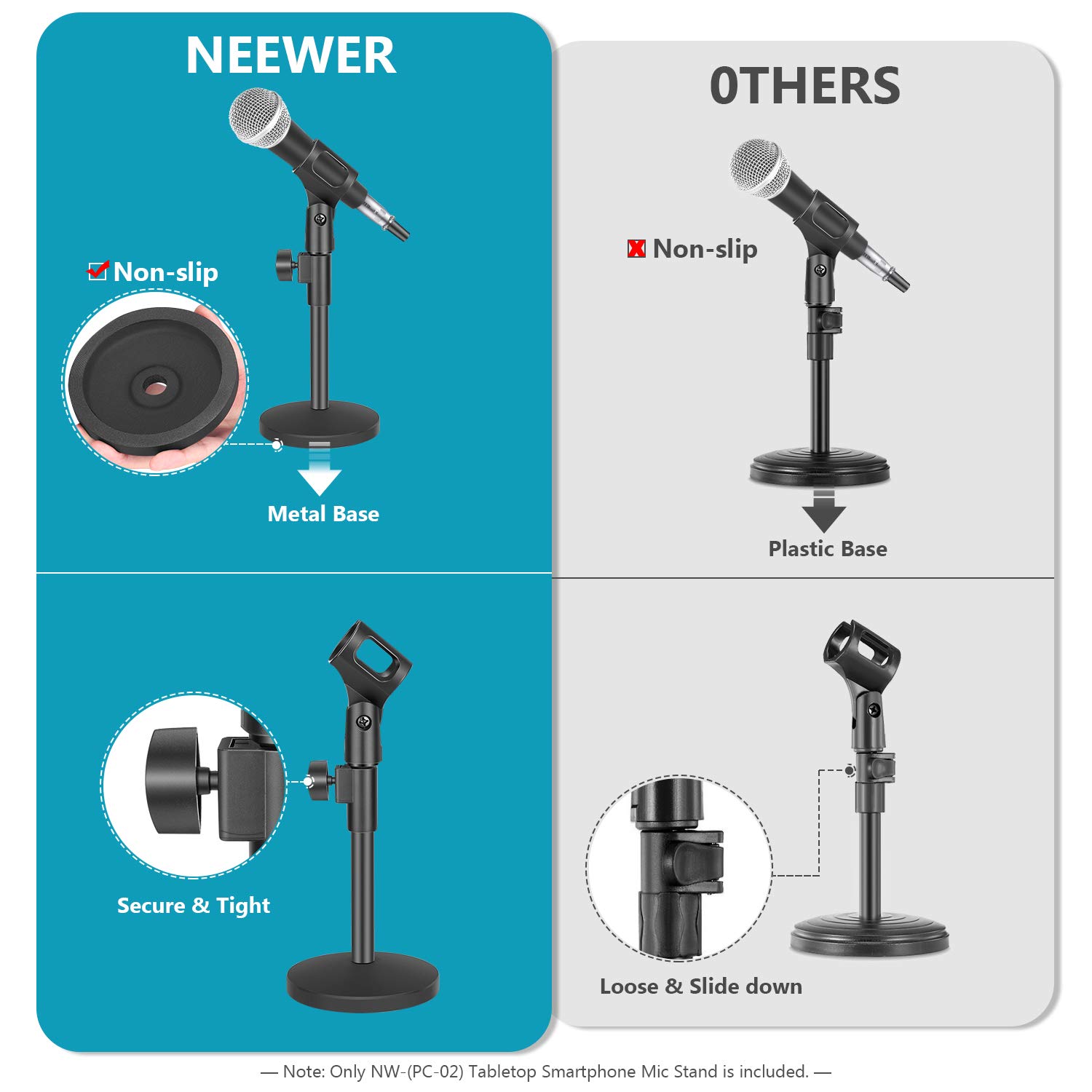 Neewer Stable Desktop Mic Stand with Black Iron Base, Mic Clip and 5/8" Male to 3/8" Female Screw for Blue Yeti Snowball Spark & Other Microphone