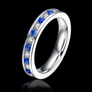 2 pc 925 Sterling Silver Blue Sapphire Engagement Wedding Ring Set (Size Women 8)