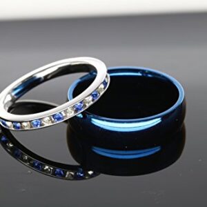 His and Hers 925 Sterling Silver Blue Saphire Stainless Steel Wedding Rings Set Blue #SP24BLMSBL (Size His 10, Hers 07)