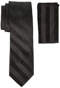 stacy adams men's tall-plus-size solid woven formal stripe tie set extra long, black, one size