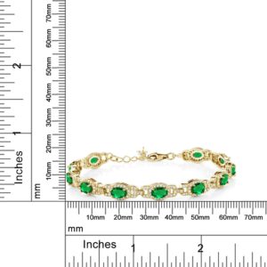 Gem Stone King 18K Yellow Gold Plated Silver Green Simulated Emerald Tennis Bracelet For Women (8.00 Cttw, Oval 6X4MM, 7 Inch With 1 Inch Extender)