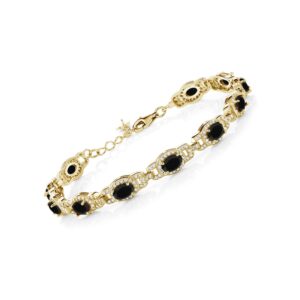 gem stone king 18k yellow gold plated silver oval black onyx tennis bracelet for women (8.00 cttw, gemstone birthstone, 7 inch with 1 inch extender)