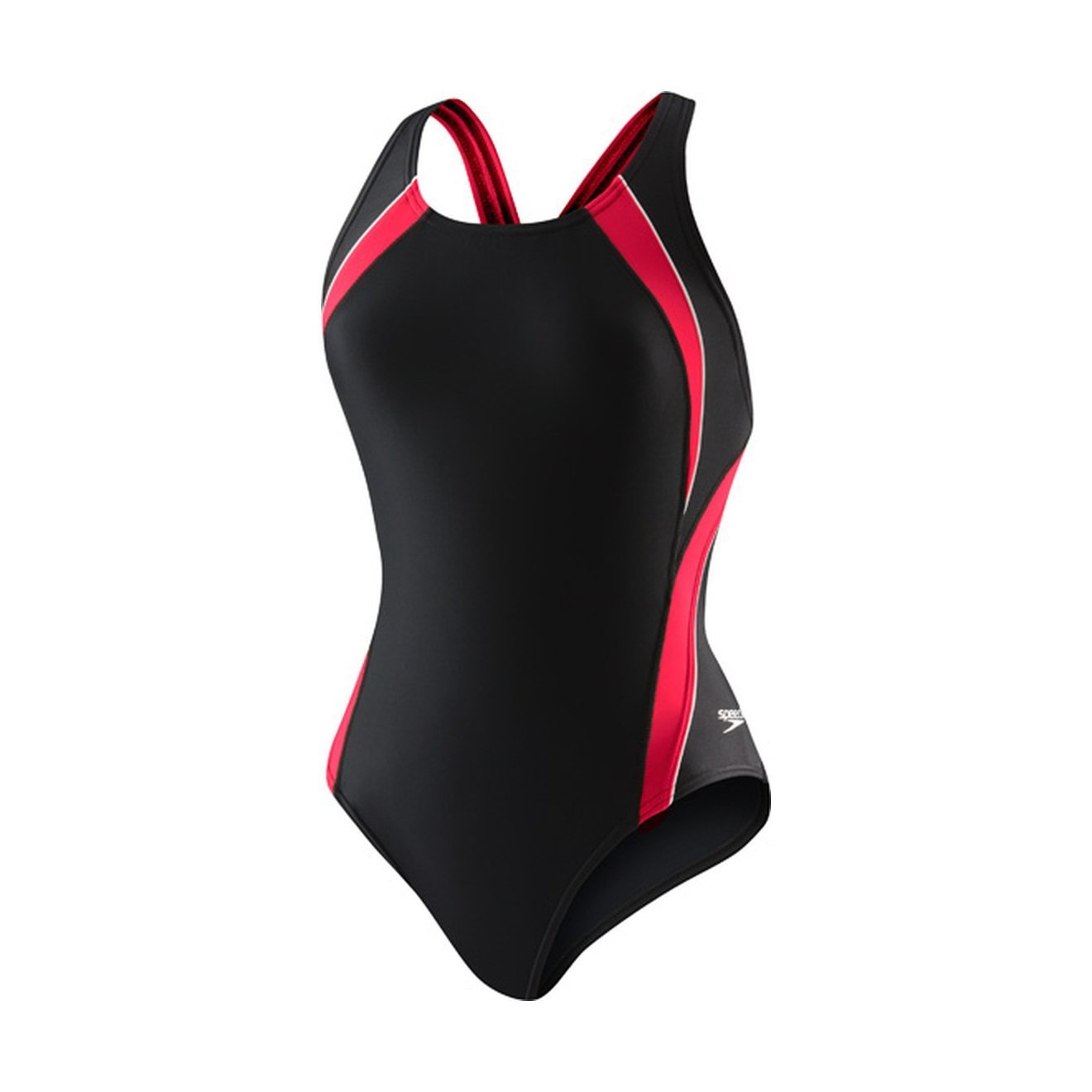 Speedo Women's Powerflex Eco Taper Splice Pulse Back One Piece Swimsuit, Black/Red, 24