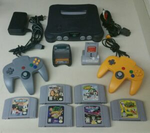 nintendo 64 n64 bundle with 2 controllers, transfer pack, tremor pack & 6 games