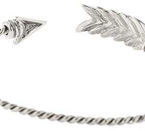 Artisan Owl Arrow Cuff Feather Bracelet - Silver Tone