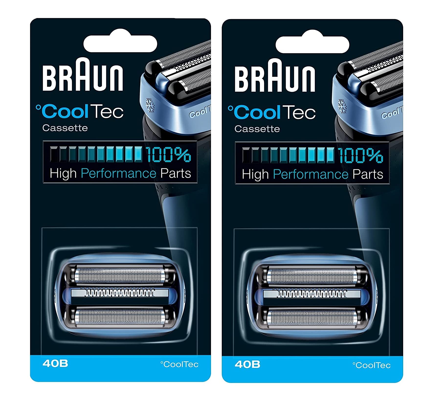 40B BRAUN Mens Electric Shaver CoolTec Foil & Cutter Pack Set Head Replacement Cassette, 2 Count