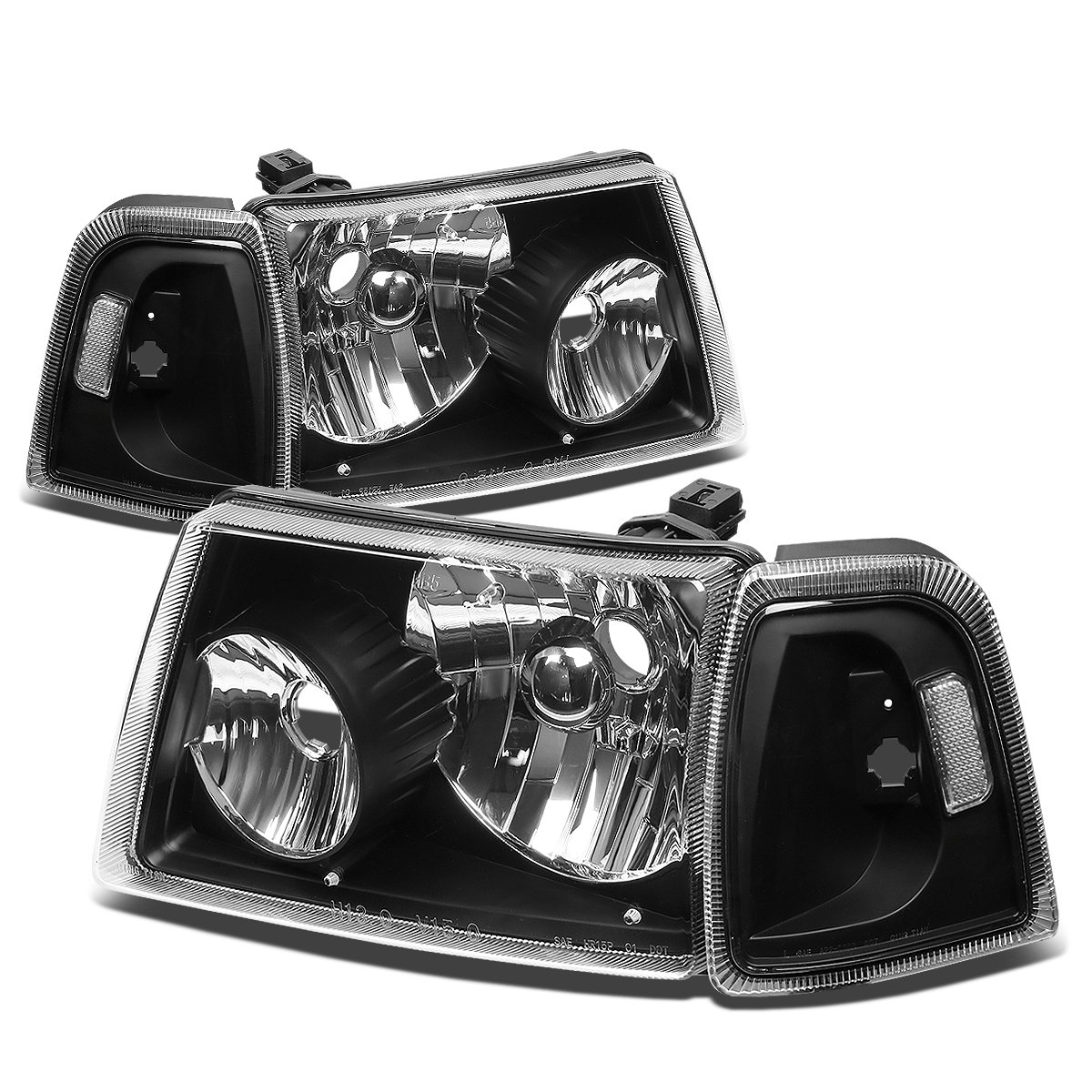 Auto Dynasty [Halogen Model 4Pcs Factory Style Headlight Lamps and Parking Lights Compatible with Ford Ranger 2001-2011, Driver and Passenger Side, Black Housing Clear Corner