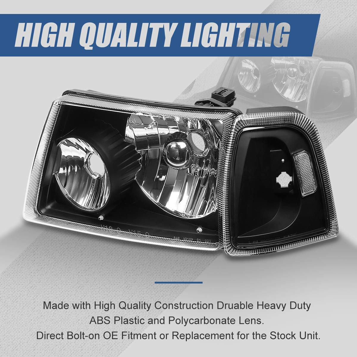 Auto Dynasty [Halogen Model 4Pcs Factory Style Headlight Lamps and Parking Lights Compatible with Ford Ranger 2001-2011, Driver and Passenger Side, Black Housing Clear Corner