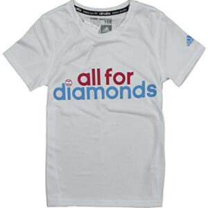 adidas Big Girls All for Diamonds Short Sleeve Climalite Tee (Medium (10/12), White/Blue/Pink)