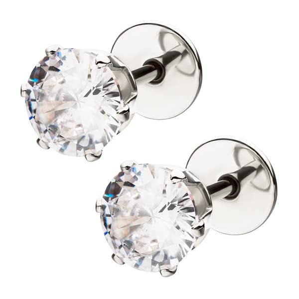 ComfyEarrings CZ 6mm LARGE Crystal Prong Stud Earrings With Comfortable Flat Backs