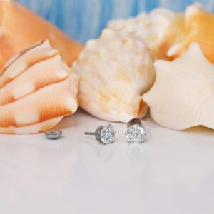 ComfyEarrings CZ 6mm LARGE Crystal Prong Stud Earrings With Comfortable Flat Backs