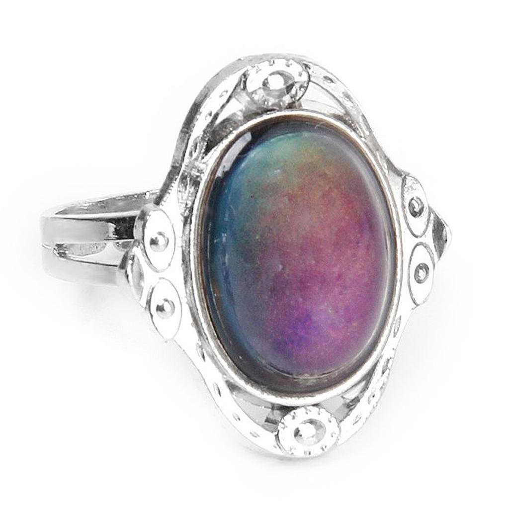 ODETOJOY Emotional Mood Ring Heart Butterfly Color Change Mood Magic Oval Temperature Control Rings Size Adjustable Antique Silver Boho Finger Ring (Oval)