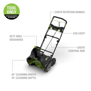 Greenworks 80V (75+ Compatible Tools) 20” Brushless Cordless Snow Blower, Tool Only