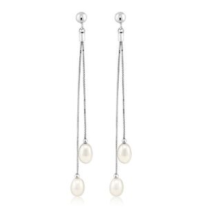 Gem Stone King 925 Sterling Silver Cultured Freshwater Pearl Drop Dangle Long Earrings For Women (Pearl Size: 7-7.5MM, Length: 3 Inch)