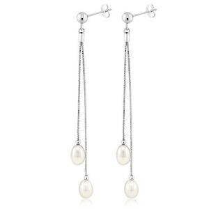 Gem Stone King 925 Sterling Silver Cultured Freshwater Pearl Drop Dangle Long Earrings For Women (Pearl Size: 7-7.5MM, Length: 3 Inch)