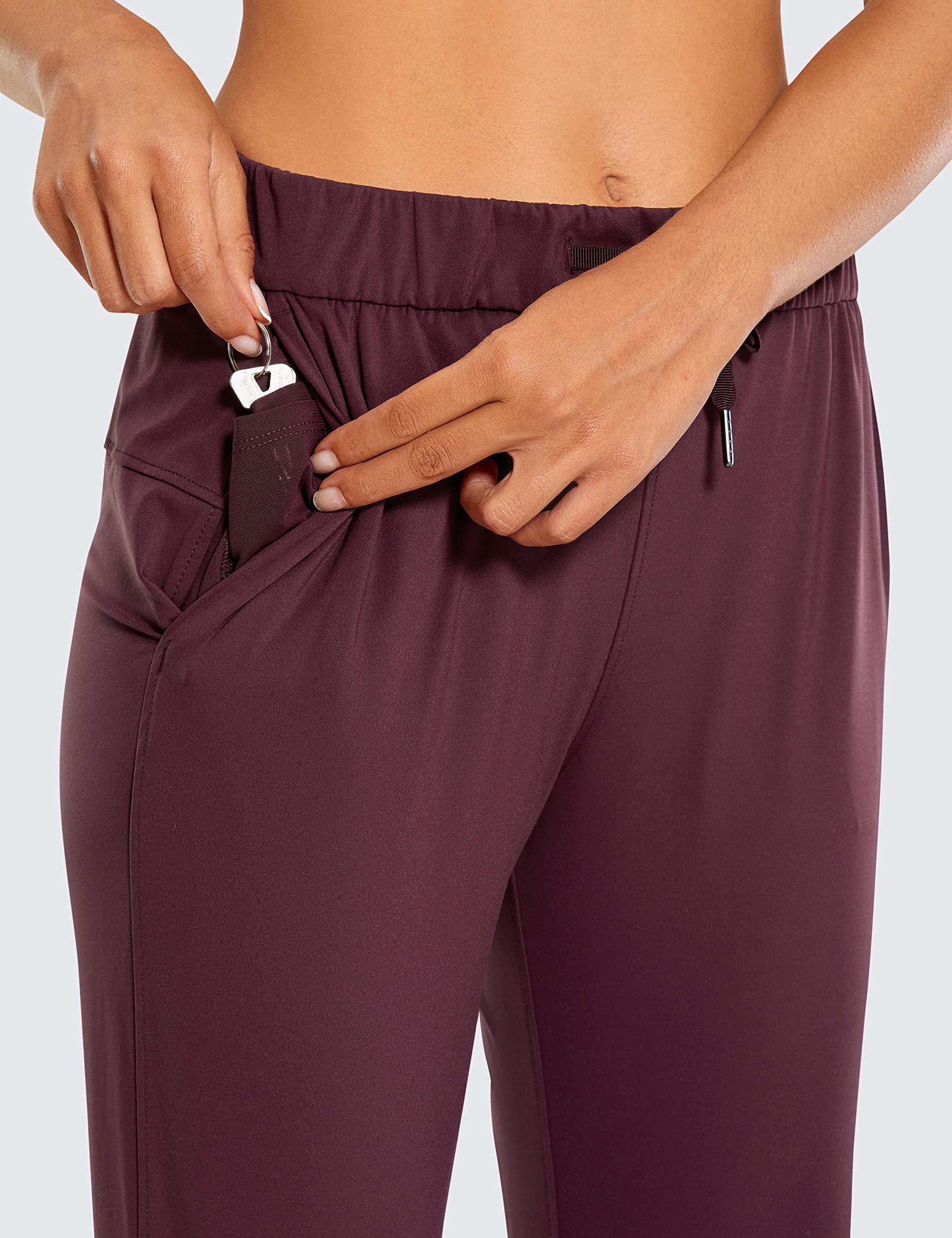 CRZ YOGA 4-Way Stretch Full Length Golf Pants for Women Tall 31" - Travel Sweatpants Workout Trousers with Pockets Dark Russet Medium