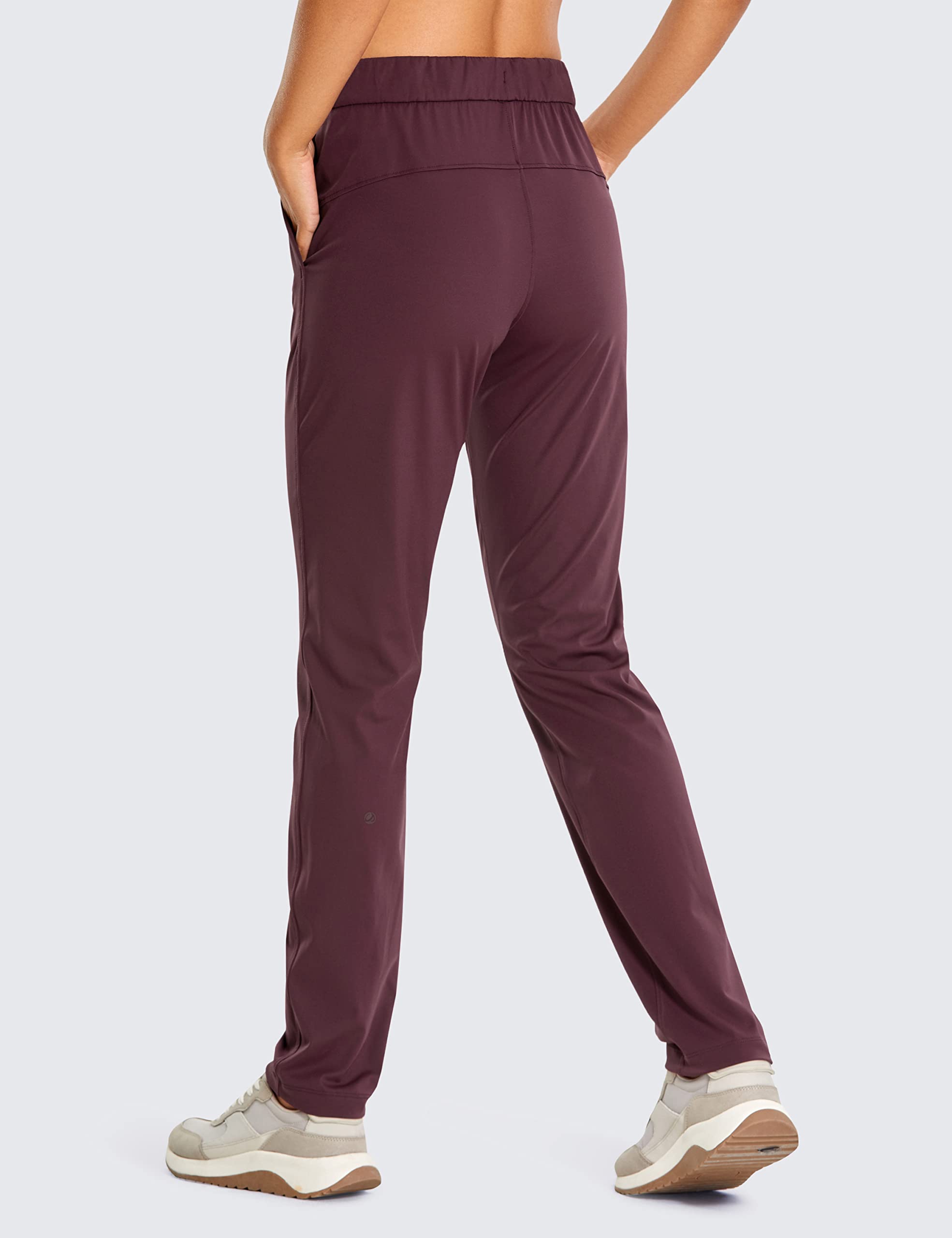 CRZ YOGA 4-Way Stretch Full Length Golf Pants for Women Tall 31" - Travel Sweatpants Workout Trousers with Pockets Dark Russet Medium