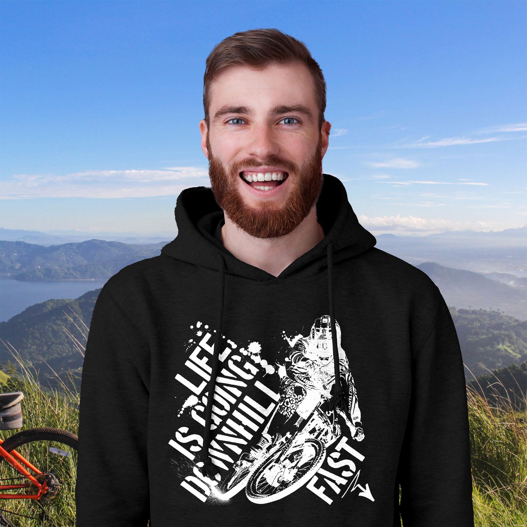 Bang Tidy Clothing Men's Life Is Going Downhill Fast Mountain Biking MTB Bike Hoodie Black L