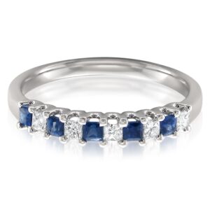 Beyond Brilliance 1/2 Carat Diamond, Prong-Set 14K White Gold Princess Cut Diamond & Blue Sapphire Bridal Wedding Band Ring (H-I, I1-I2) Size-10