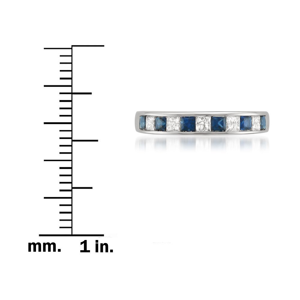 Beyond Brilliance 0.61 Carat Channel Set Princess Cut Diamond & Blue Sapphire Wedding Band Ring in 14K White Gold (H-I, I1-I2)