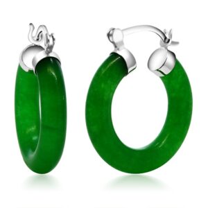 Gem Stone King Vibrant Green 925 Sterling Silver Solid Jade Hoop Earrings 0.5 Inch