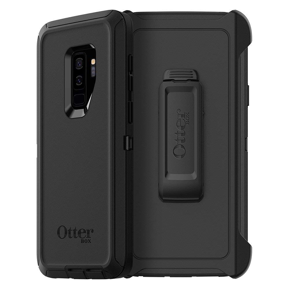 OtterBox Samsung Galaxy S9+ Defender Series Case - BLACK, rugged & durable, with port protection, includes holster clip kickstand