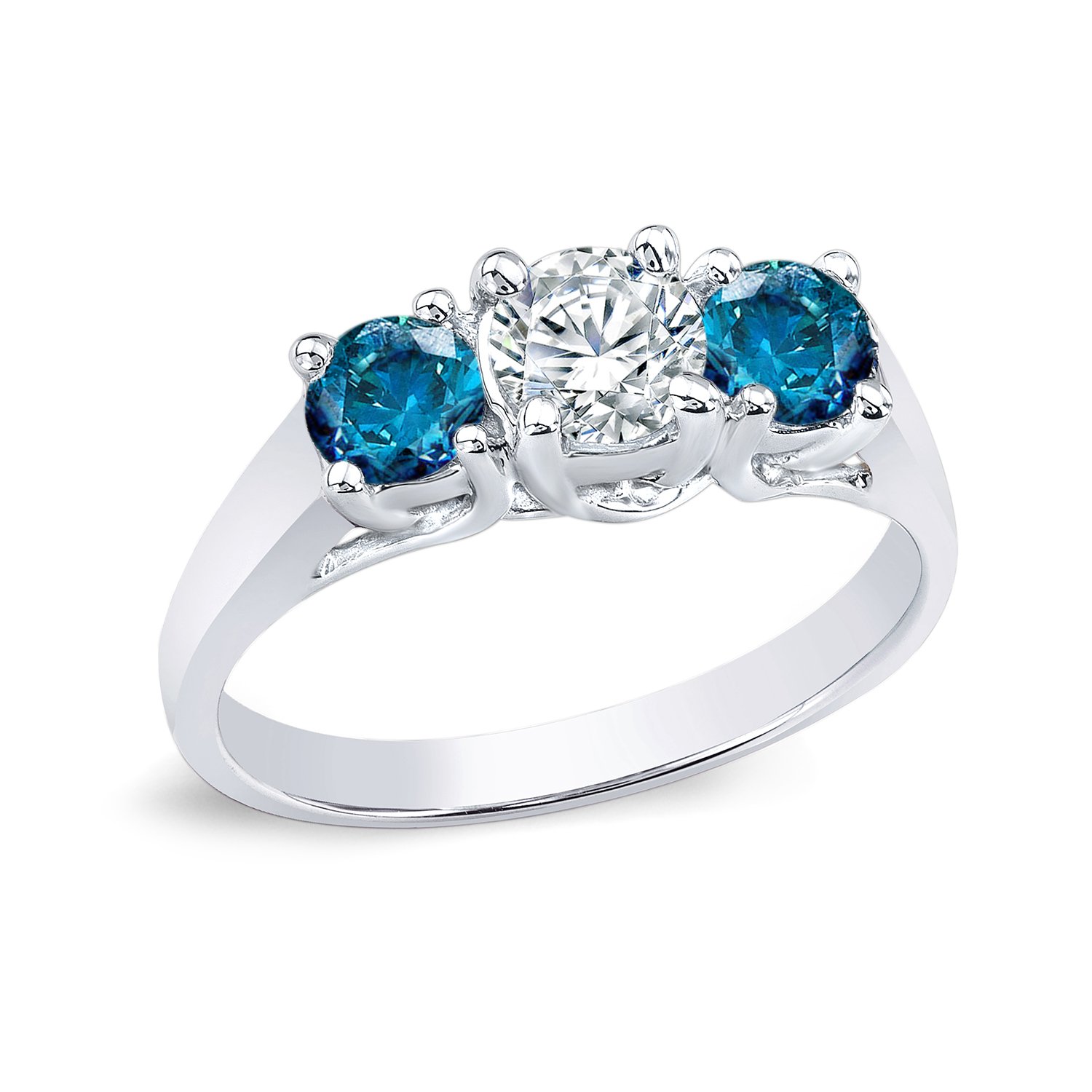 14k White Gold Round 3-Stone Diamond Engagement Ring (3/4 cttw, H-I, Blue, I1-I2)