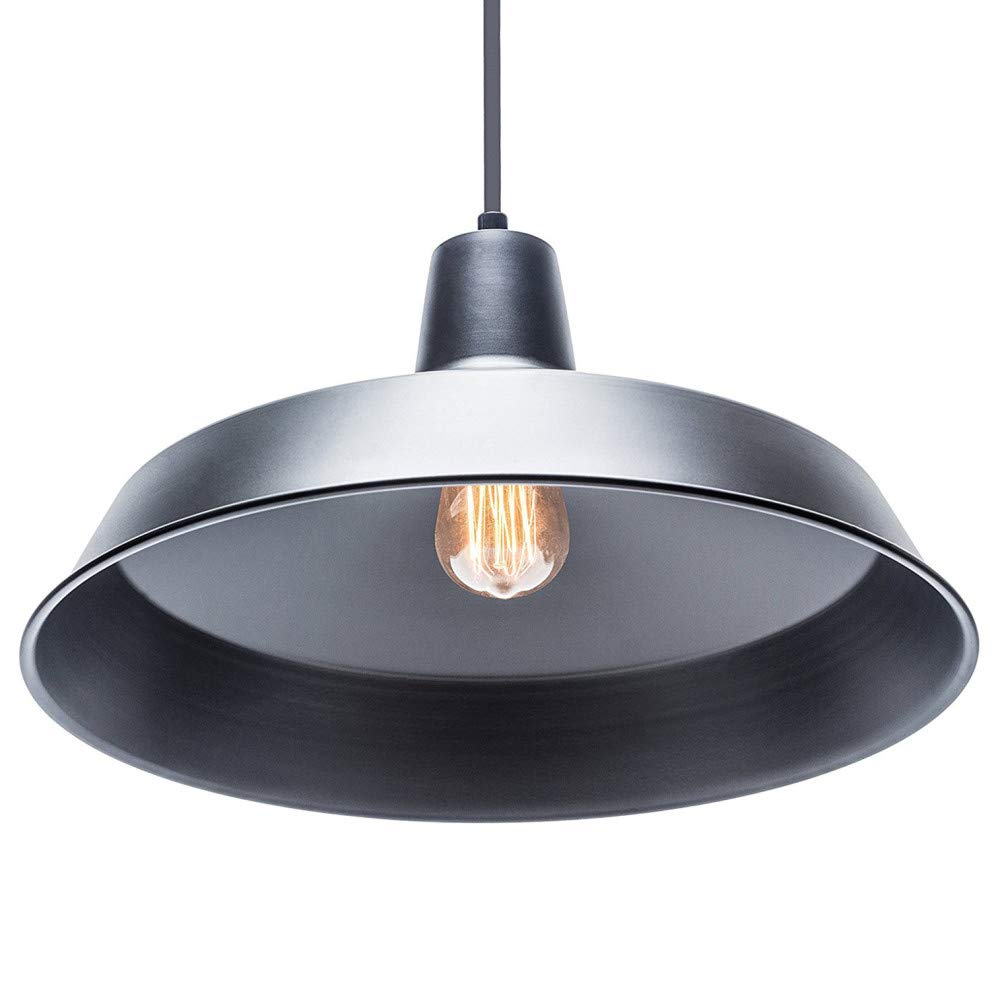 Globe Electric 65151 1-Light Plug-in Pendant, Matte Black, 15ft Black Cord, in-Line On/Off Switch, Kitchen Island, Café, Decorative, Ceiling Hanging Light Fixture, Modern, Vintage, Bulb Not Included