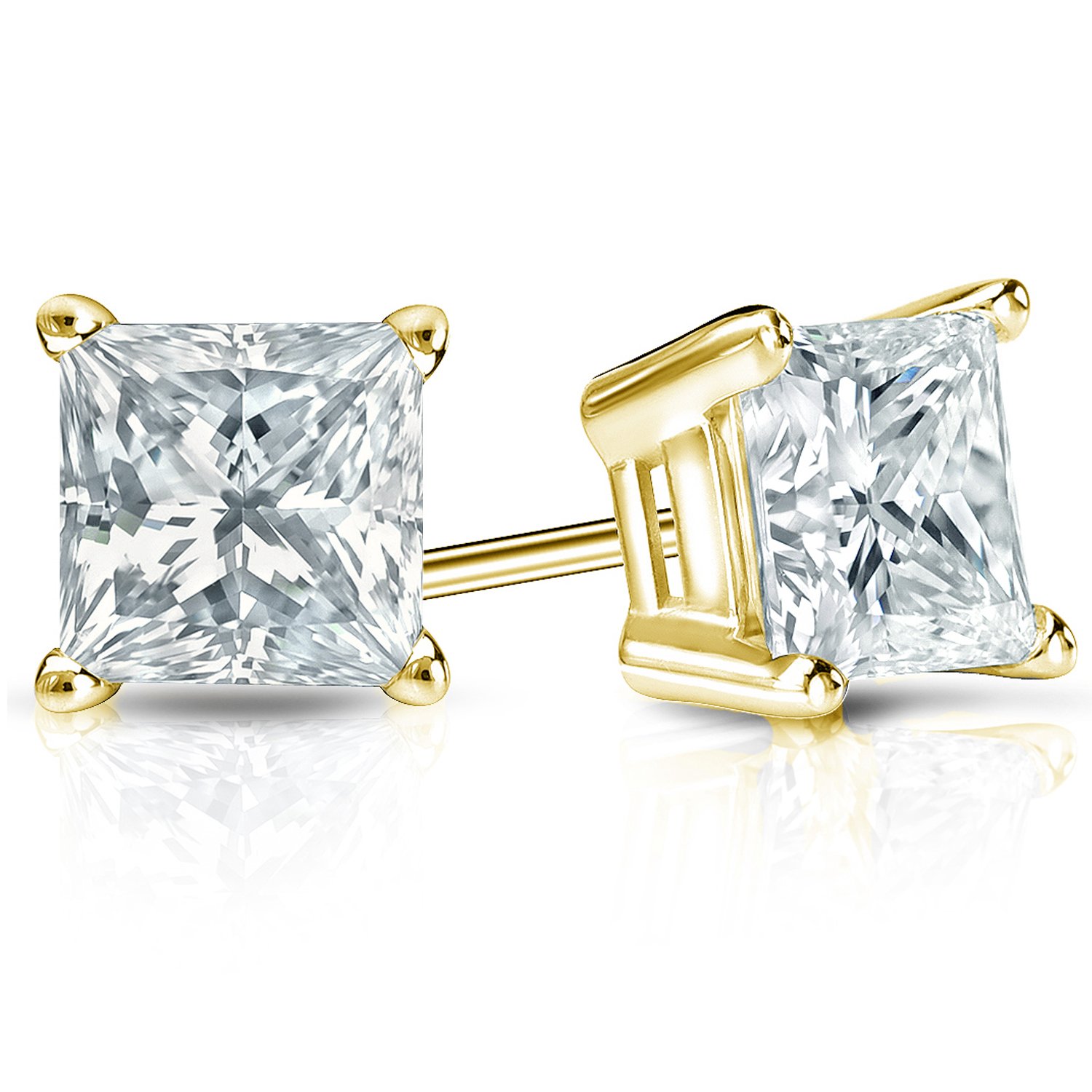 Diamond Wish 1/3 Carat Princess Cut Diamond Stud Earrings in 14k Yellow Gold (I2-I3, cttw) 4-Prong Basket Screw Back