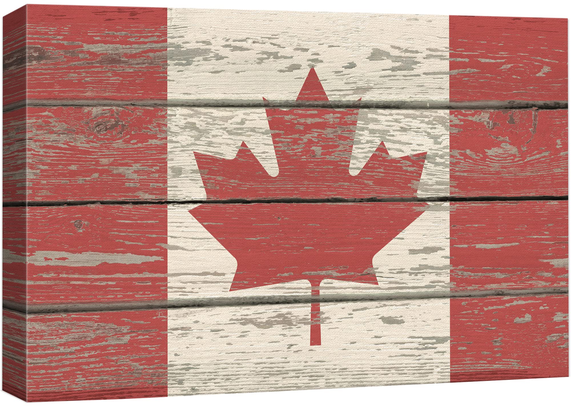 wall26 Canvas Print Wall Art Canadian Flag on Vintage Retro Wood Panels Pop Culture Cultural Digital Art Modern Art Traditional Colorful for Living Room, Bedroom, Office - 16"x24"