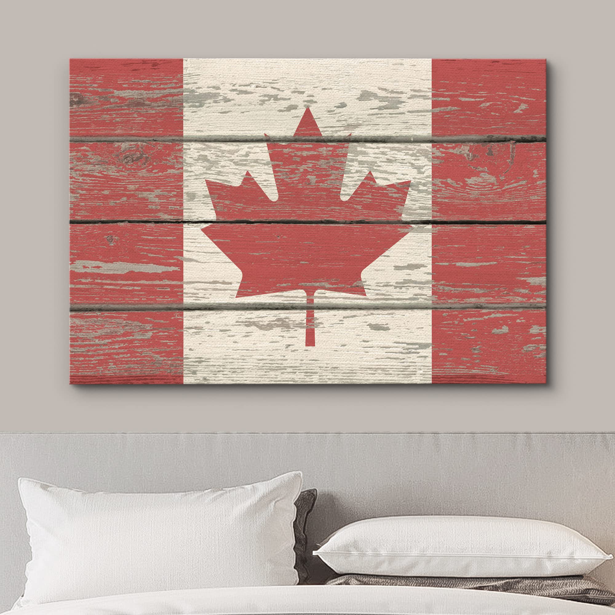 wall26 Canvas Print Wall Art Canadian Flag on Vintage Retro Wood Panels Pop Culture Cultural Digital Art Modern Art Traditional Colorful for Living Room, Bedroom, Office - 16"x24"