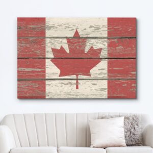 wall26 Canvas Print Wall Art Canadian Flag on Vintage Retro Wood Panels Pop Culture Cultural Digital Art Modern Art Traditional Colorful for Living Room, Bedroom, Office - 16"x24"