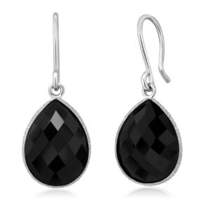 Gem Stone King 925 Sterling Silver Black Onyx Dangle Earrings For Women (13.00 Cttw, Gemstone Birthstone, Pear Shape 16X12MM)