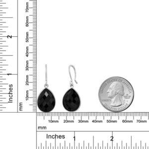 Gem Stone King 925 Sterling Silver Black Onyx Dangle Earrings For Women (13.00 Cttw, Gemstone Birthstone, Pear Shape 16X12MM)