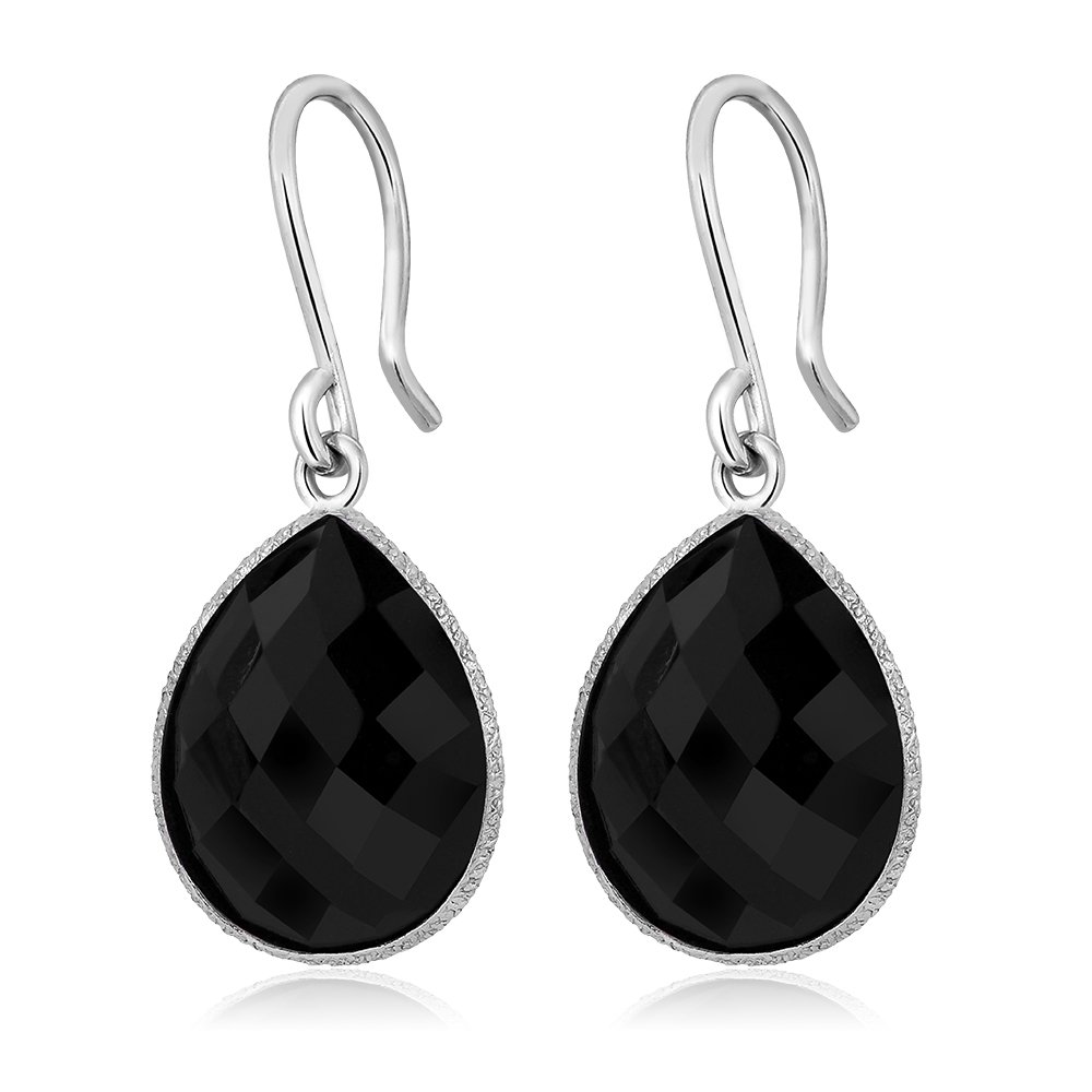 Gem Stone King 925 Sterling Silver Black Onyx Dangle Earrings For Women (13.00 Cttw, Gemstone Birthstone, Pear Shape 16X12MM)